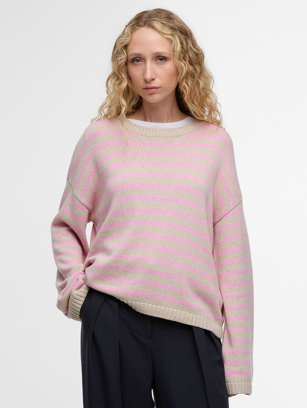 Barbour Women's Rosie Striped Crew Neck Jumper Oat