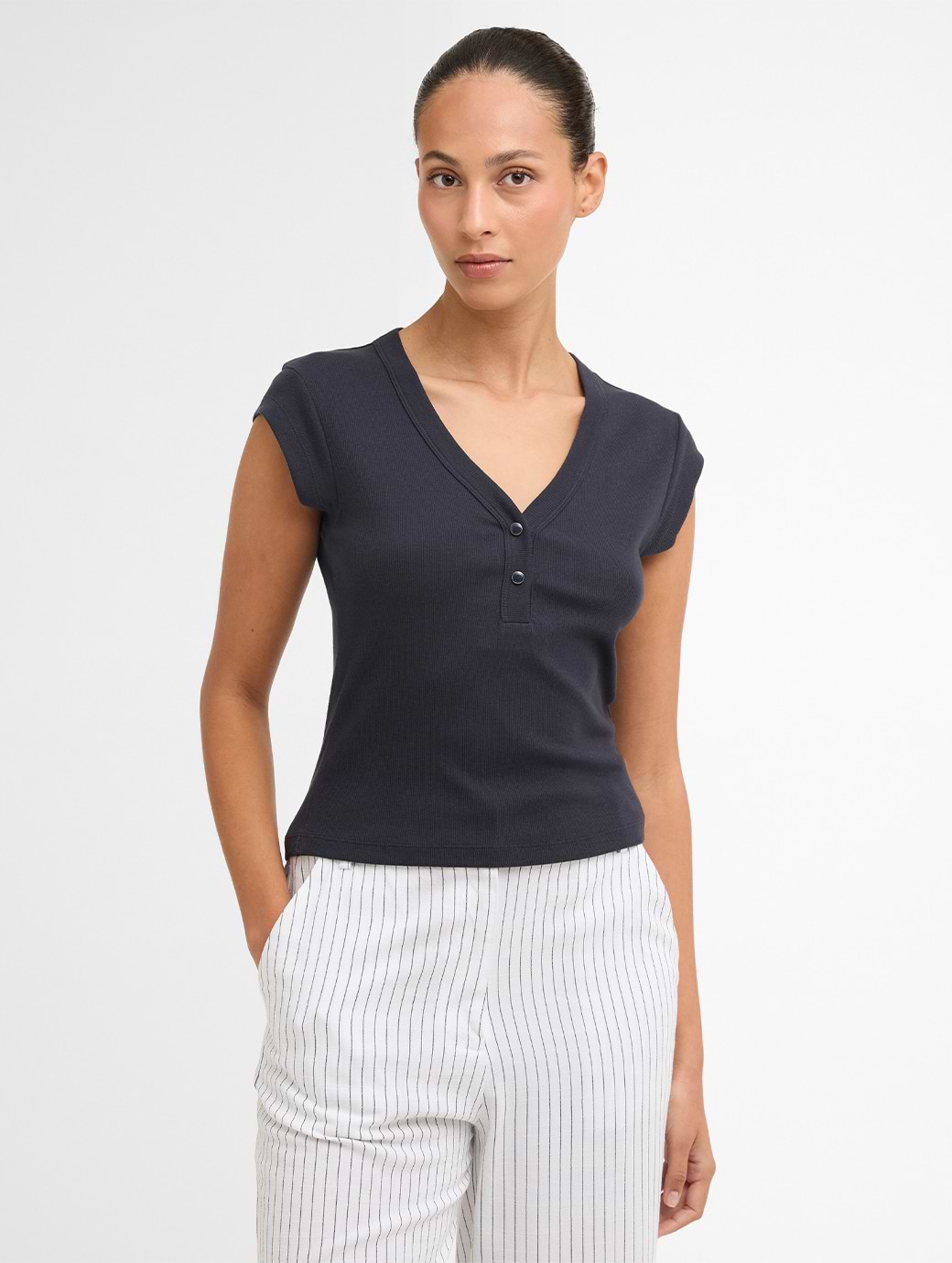 Barbour Women's Verona Ribbed T-Shirt Dark Navy