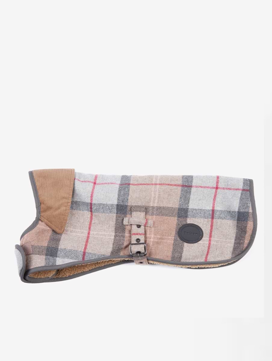 Barbour Wool Touch Dog Coat Taupe Pink Tartan