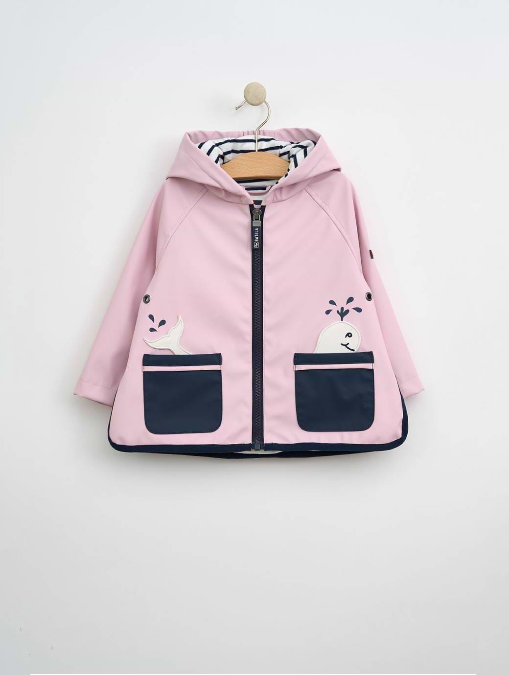 Batela Baby's Whales Raincoat with Cotton Lining Light Rose