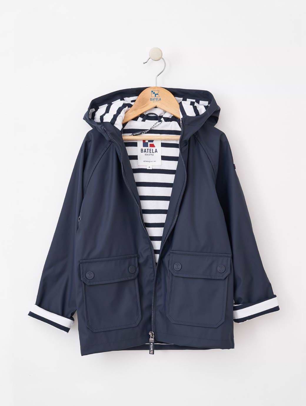 Batela Boy's Raincoat With Cotton Lining Navy Blue