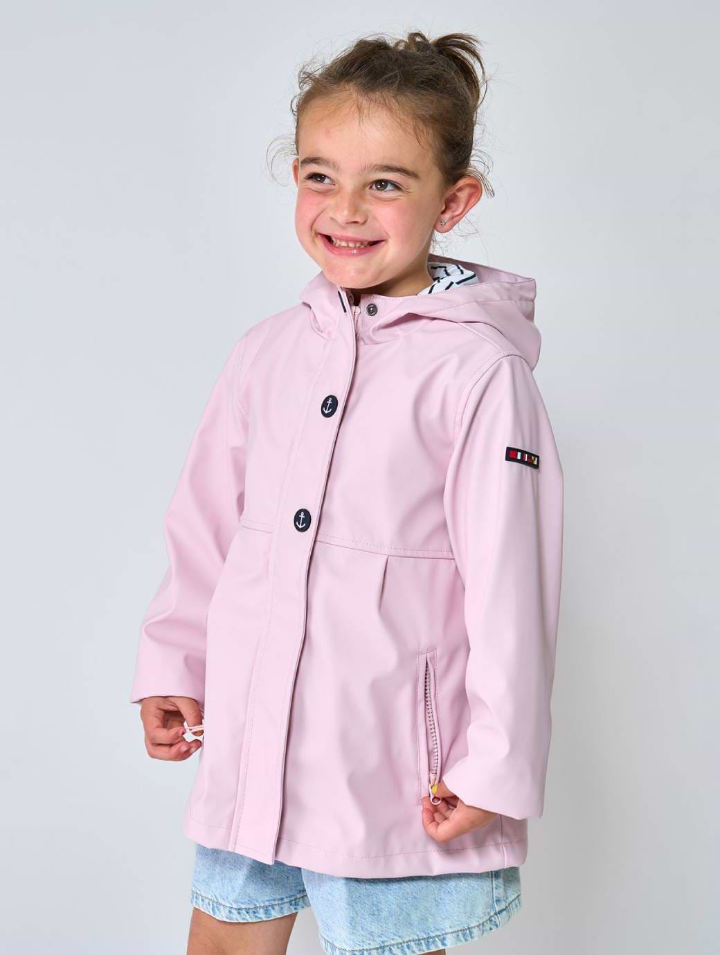 Batela Girl's Printed Raincoat with Anchor Buttons Light Rose