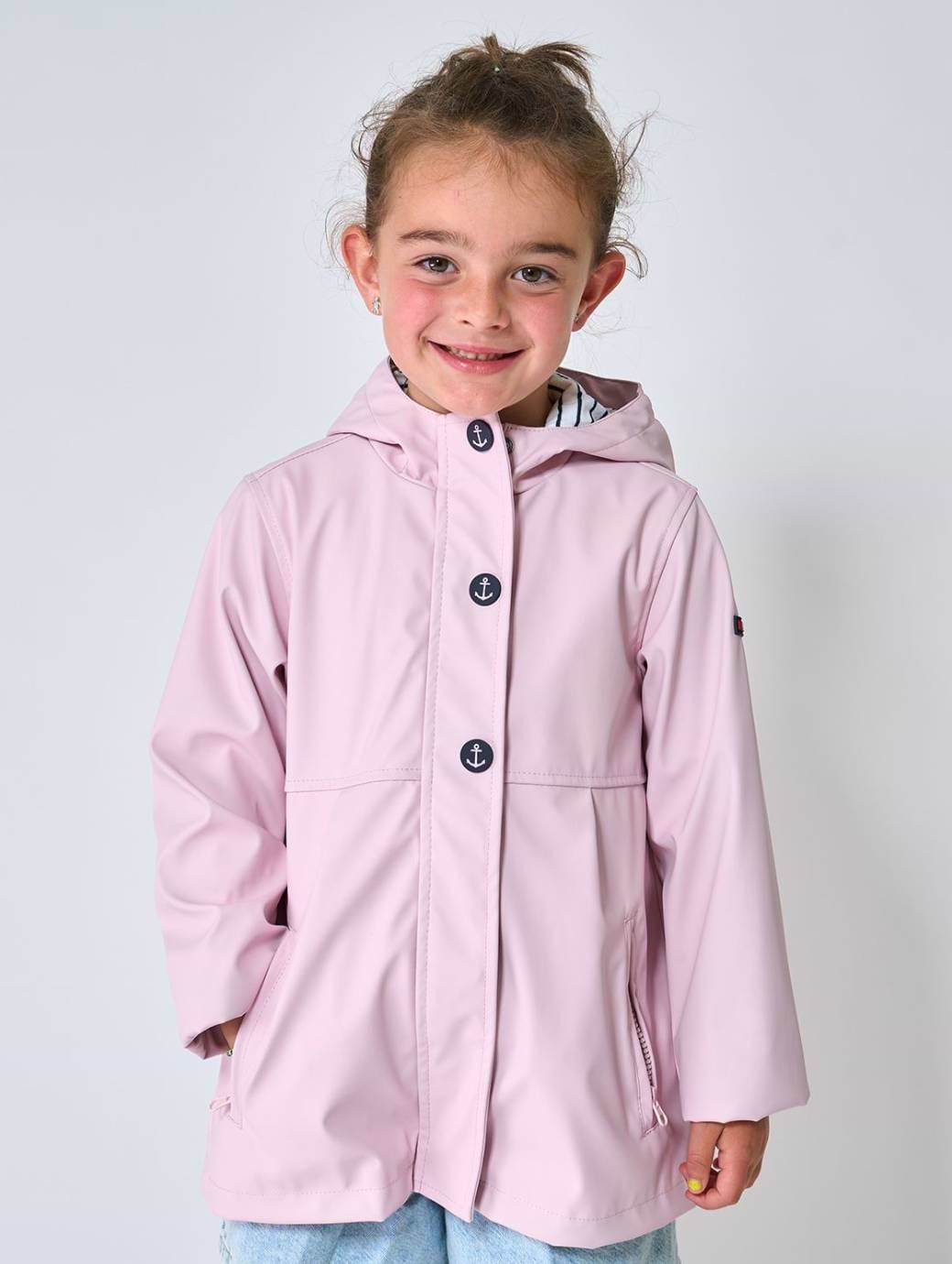 Batela Girl's Printed Raincoat with Anchor Buttons Light Rose