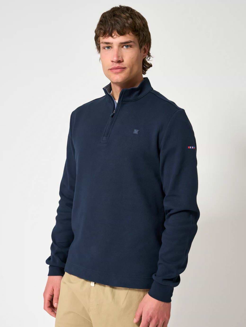 Batela Men's Pique Sweater with Zip Collar Navy Blue