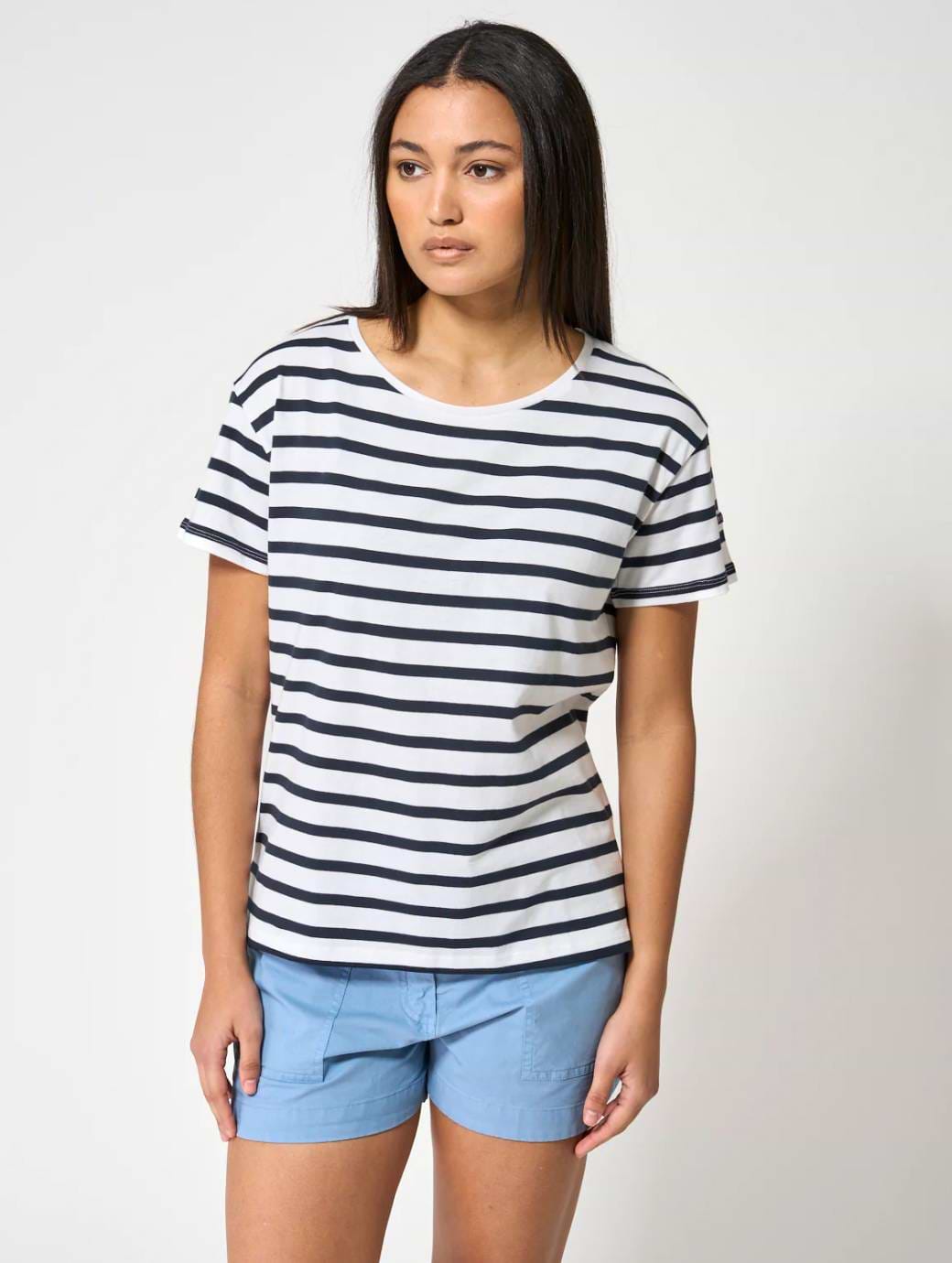 Batela Women's Marseillaise Short Sleeve Tee White/Navy