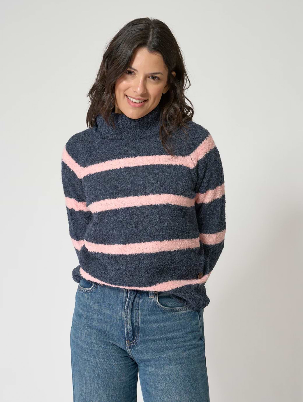 Batela Women's Navy High Neck Sweater Navy Blue/Peach