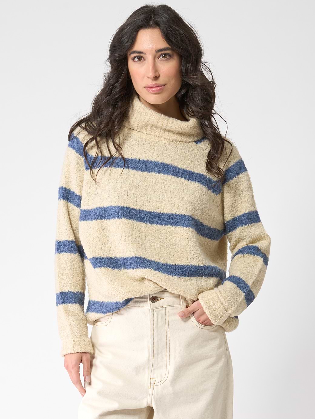 Batela Women's Navy High Neck Sweater Oyster Grey/Vintage