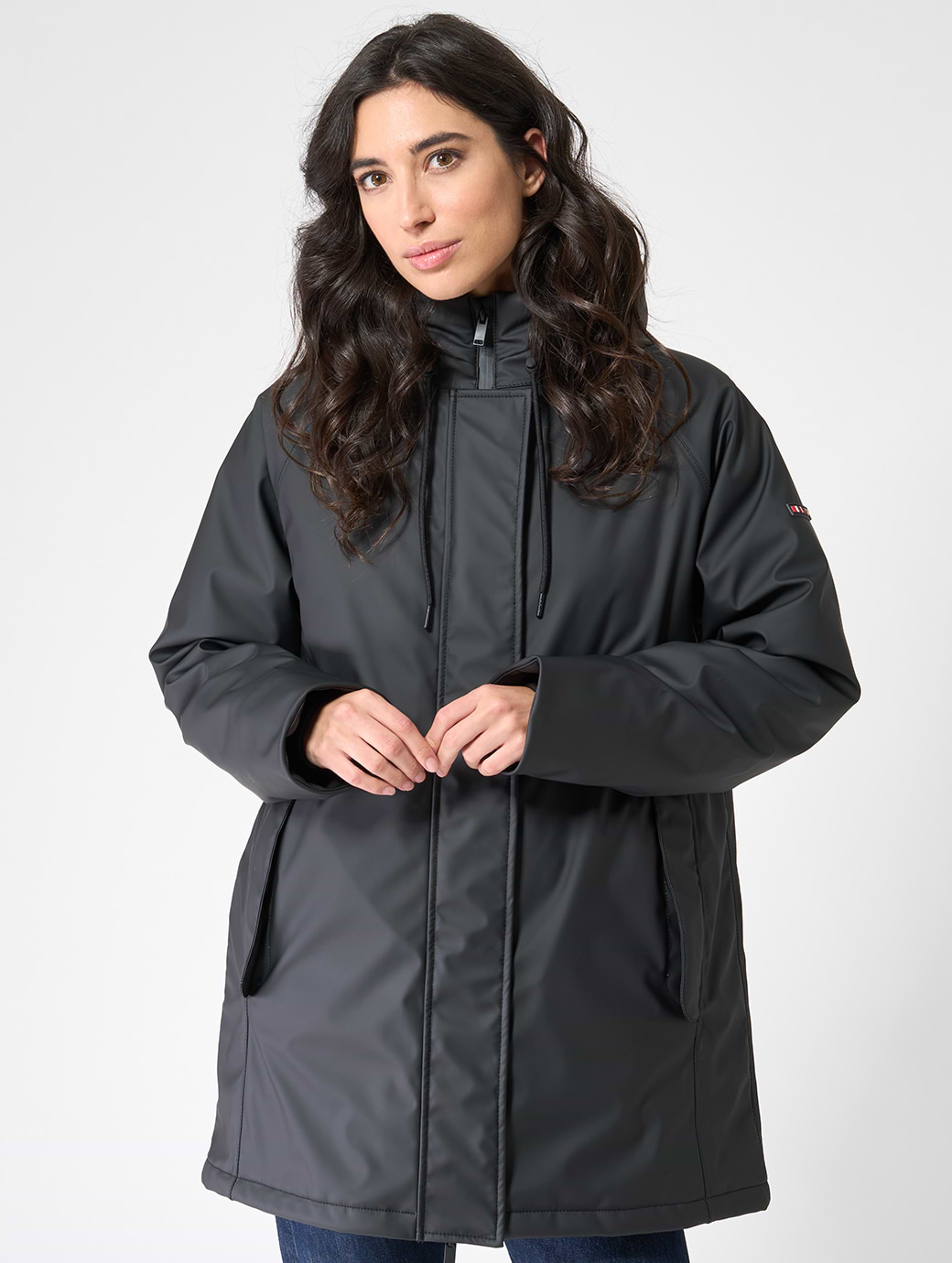 Batela Women's PVC Raincoat with Cotton Lining with Sealed Seams Black