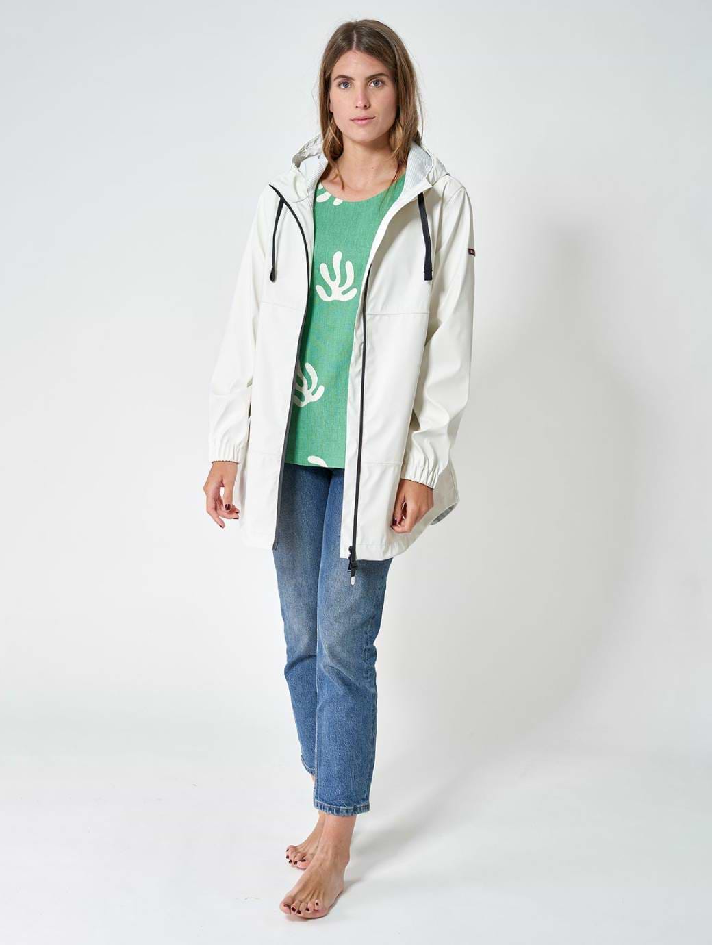 Batela Women's Sealed Seam Raincoat with Back Detail White