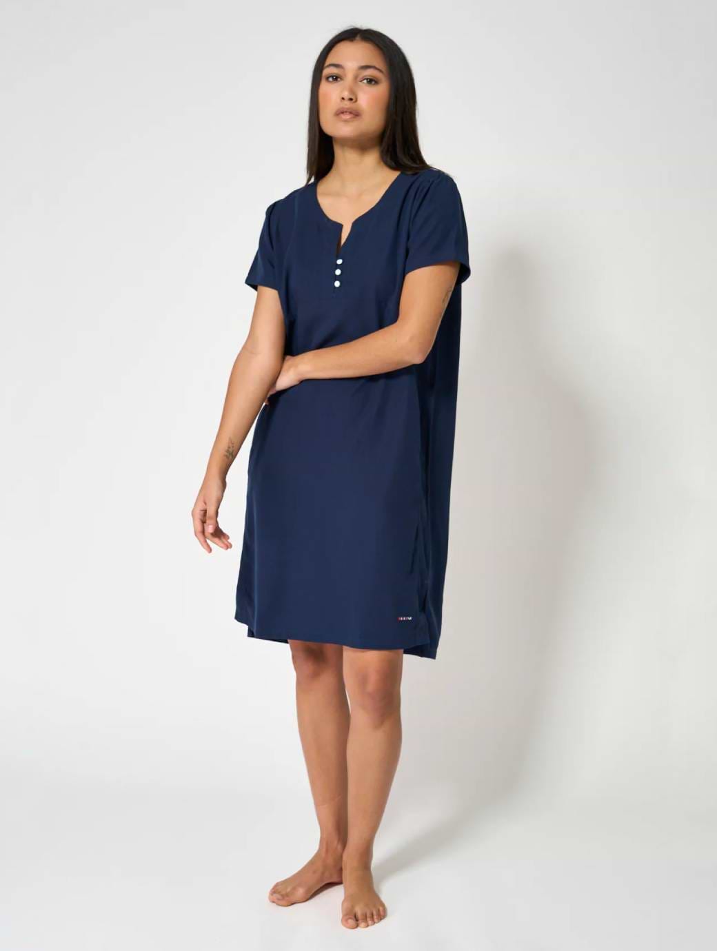 Batela Women's Three-Button Linen Dress Navy Blue 