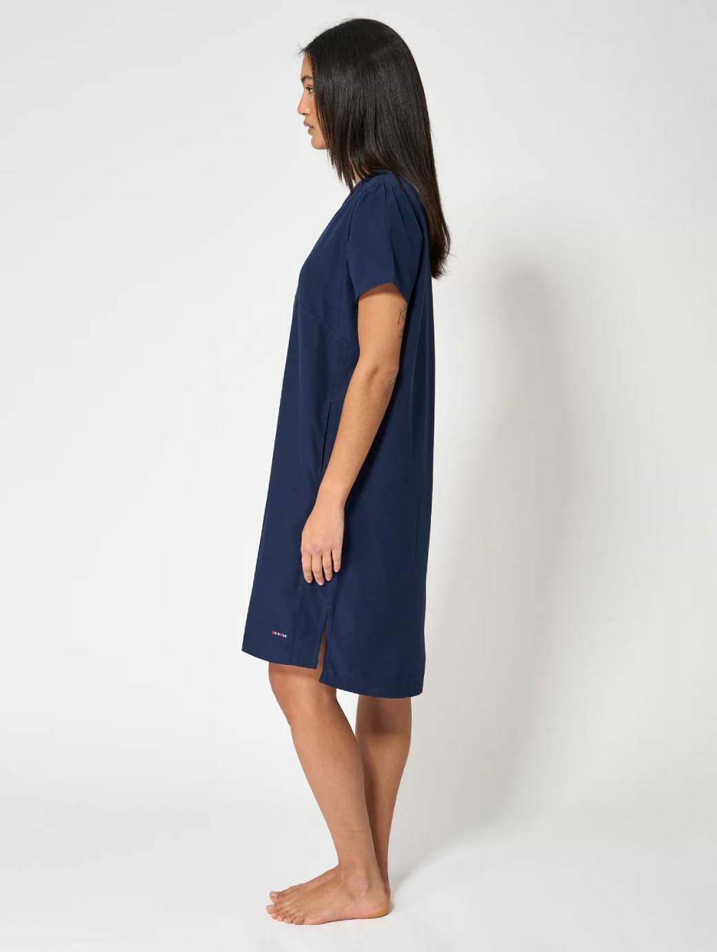 knee length dresses for ladies Linen Navy Pocket Midi Dress – Navy Linen Dress with Pocket Detail – James  Lakeland main image 1
