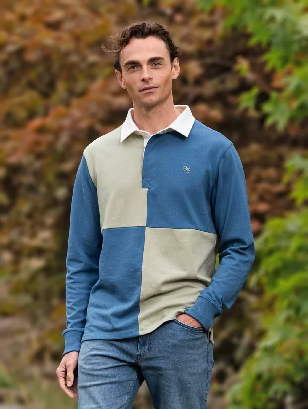 Beaumont & Bear South Milton Men's Rugby Shirt Vintage Blue & Moss Green