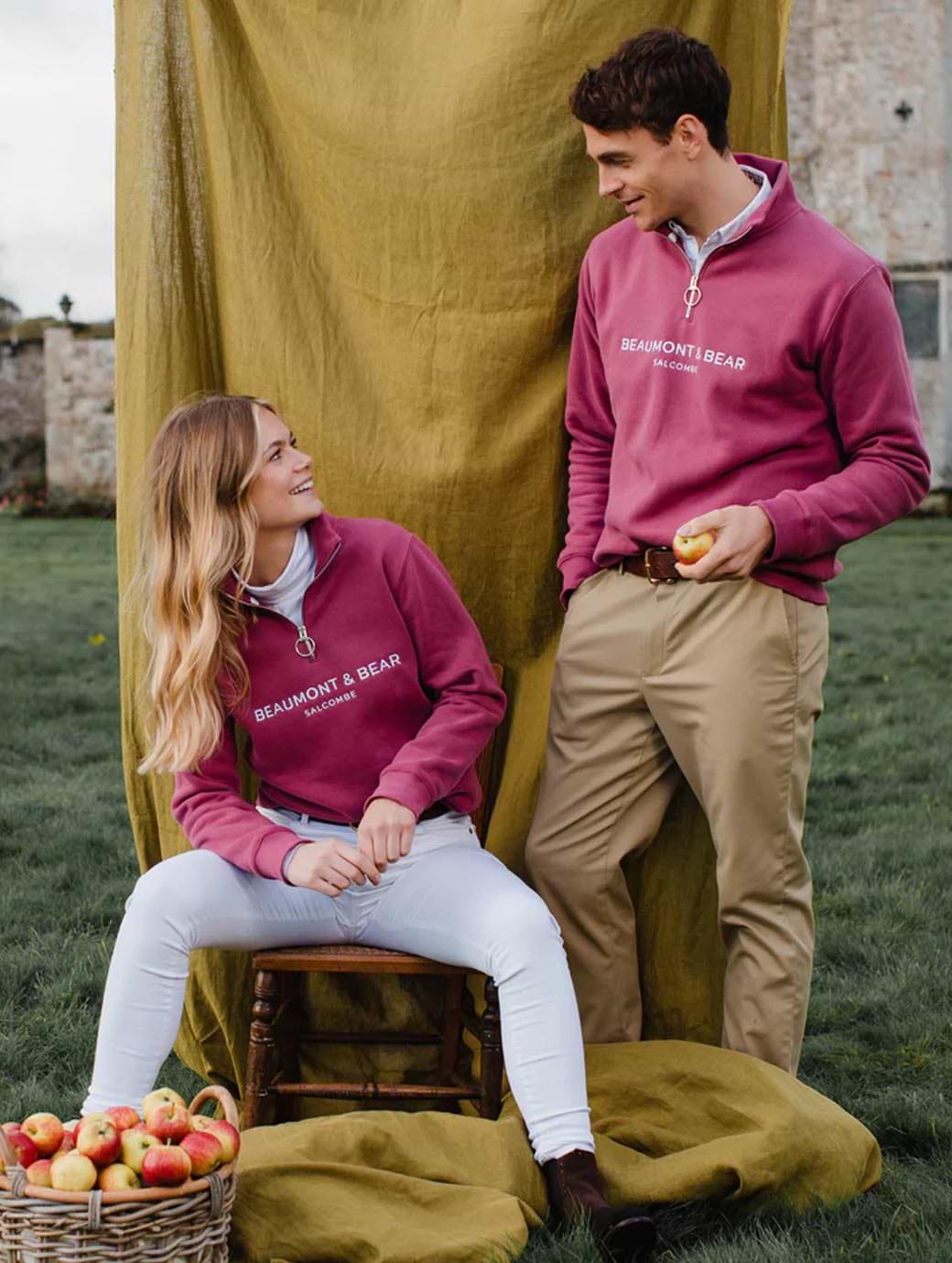 Beaumont & Bear Kingswear Unisex Quarter Zip Sweatshirt Rhubarb