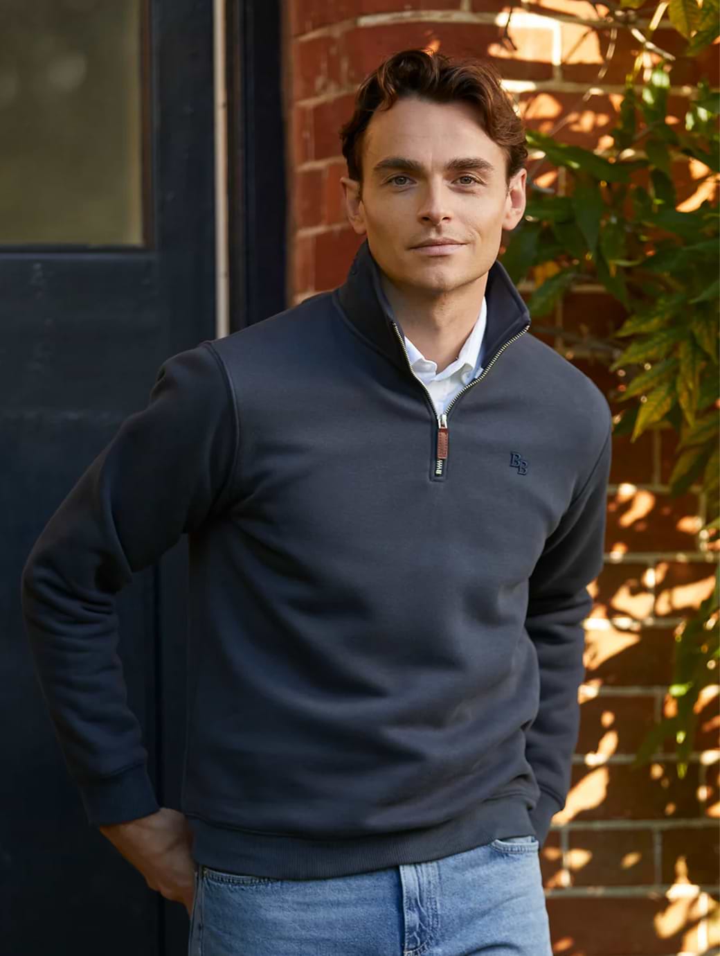 Beaumont & Bear Tuckenhay Unisex Quarter Zip Sweatshirt Washed Navy