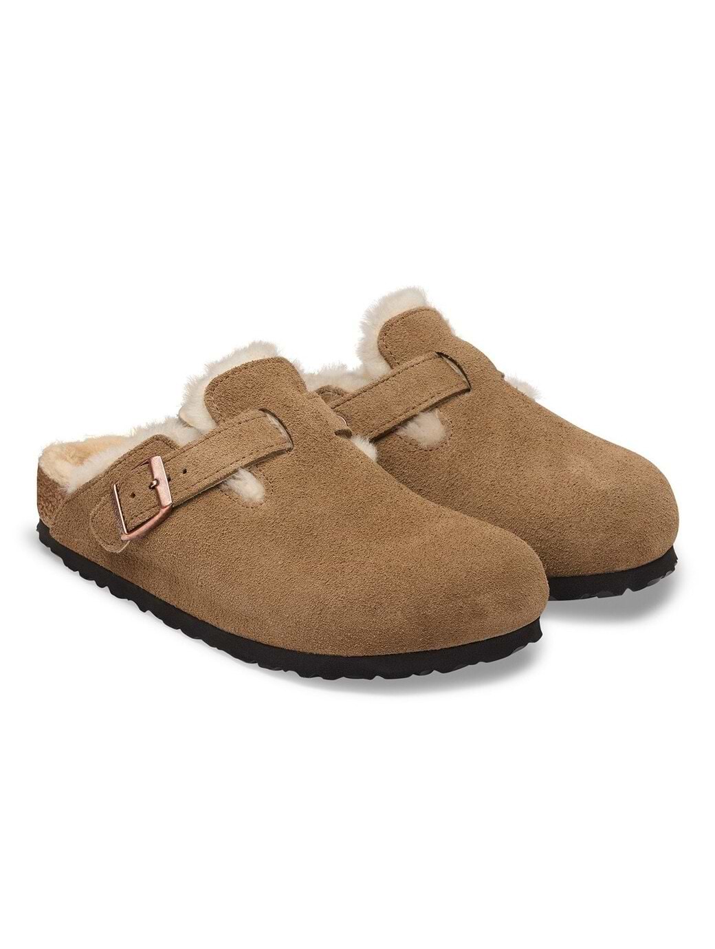 Birkenstock Unisex Boston Shearling Suede Leather Shoe Dark Tea