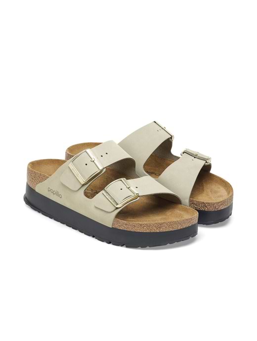 Birkenstock Women s Arizona Platform Flex Nubuck Leather Sandal Narrow Fit Eucalyptus