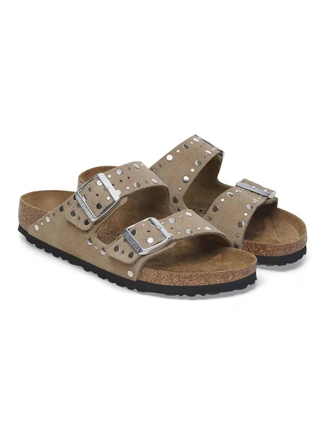 Birkenstock Women's Arizona Rivet Border Suede Leather Narrow Fit Taupe