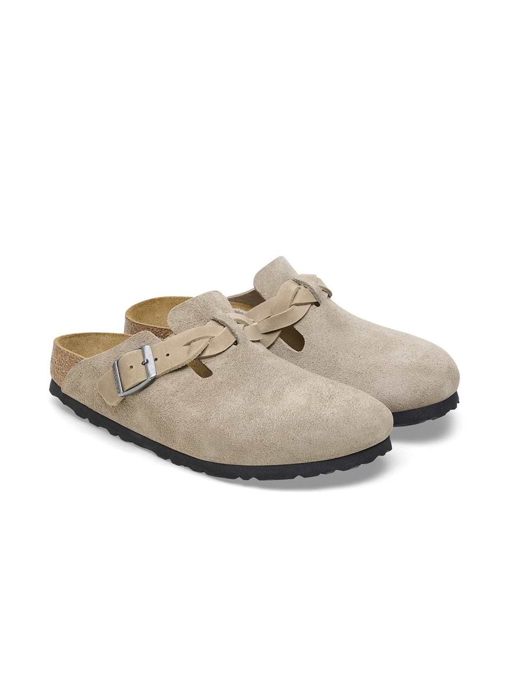 Birkenstock Women's Narrow Fit Boston Braided Suede Leather Sandals Taupe