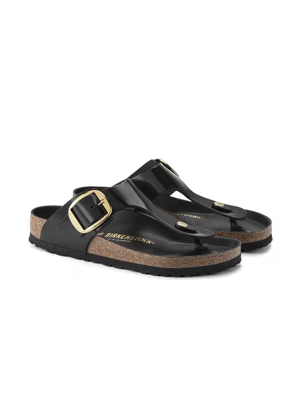 Birkenstock Women's Gizeh Big Buckle Natural Leather Patent Sandal Narrow Fit Black
