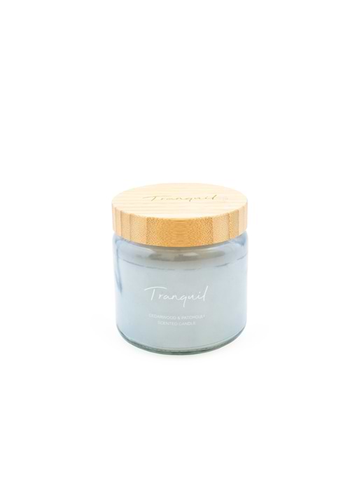 Candlelight Blue Large Candle with Bamboo Lid and Woodsage & Seasalt Scent Tranquil