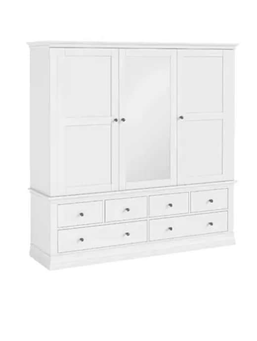 Bordeaux Triple Wardrobe With 6 Drawers White 