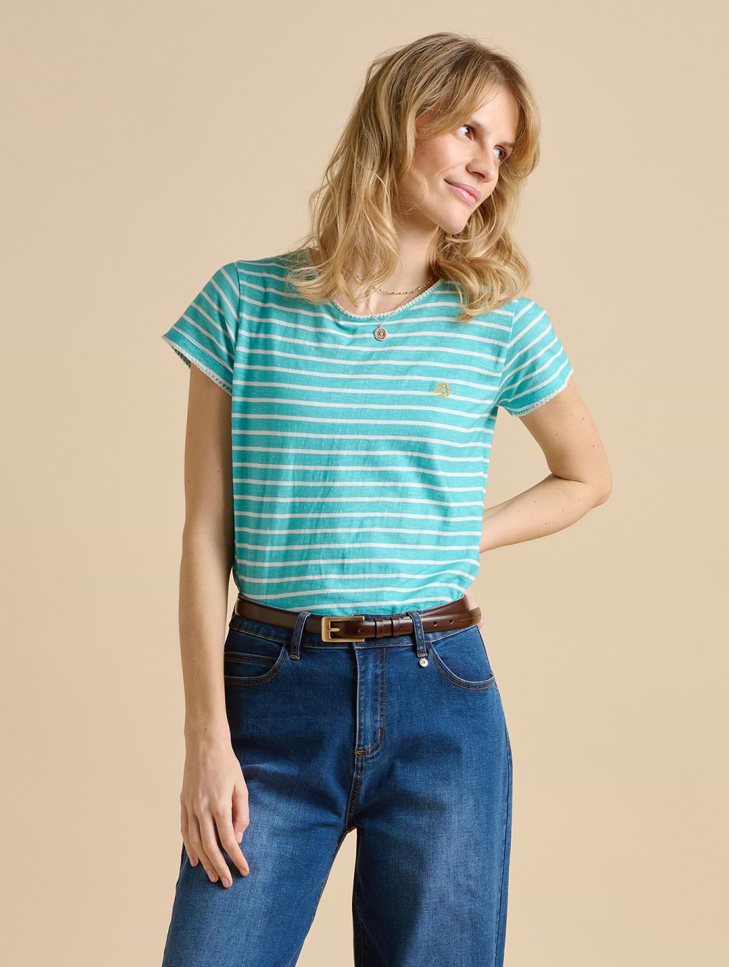 Brakeburn Women's Aqua Stripe T-Shirt Turquoise
