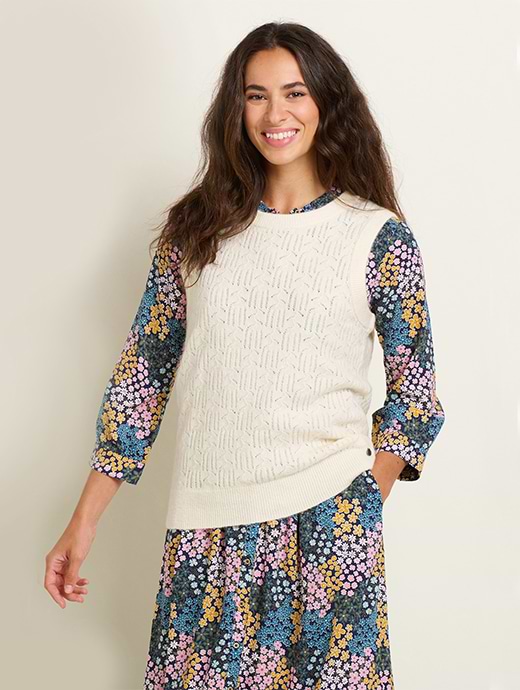Brakeburn Women's Cream Stitch Detail Knitted Vest Cream