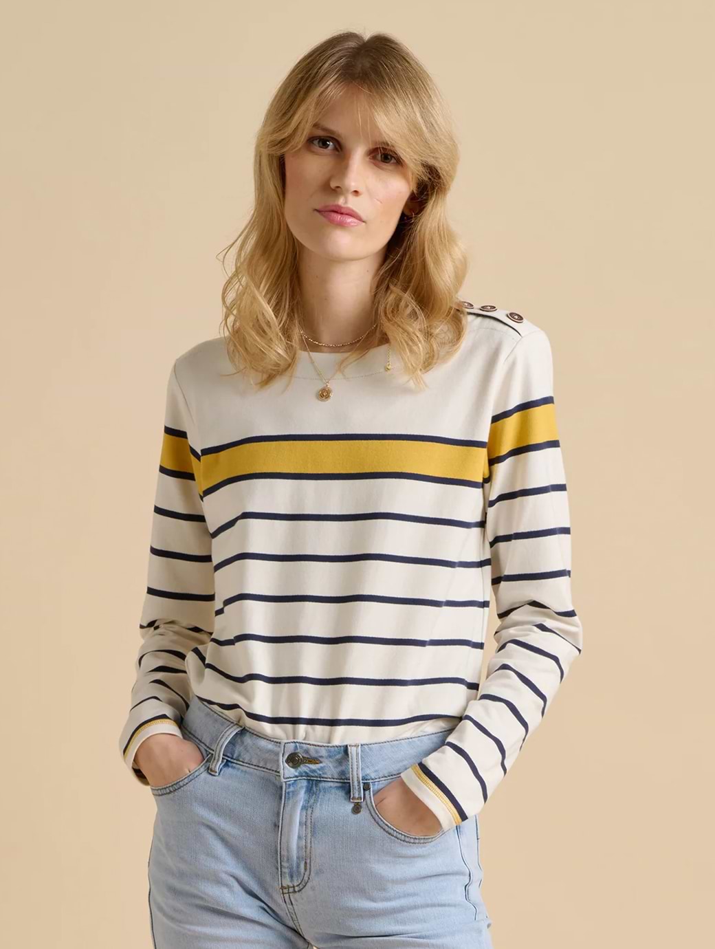 Brakeburn Women's Engineered Stripe Bella Crew Cream