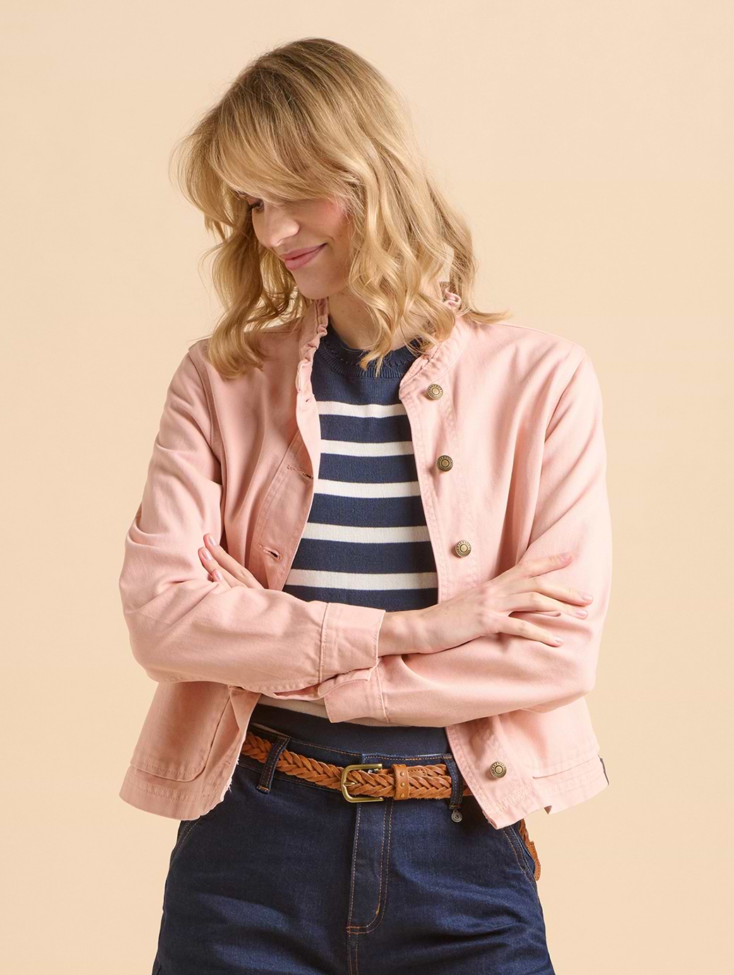 Brakeburn Women's Frill Neck Denim Jacket Pink