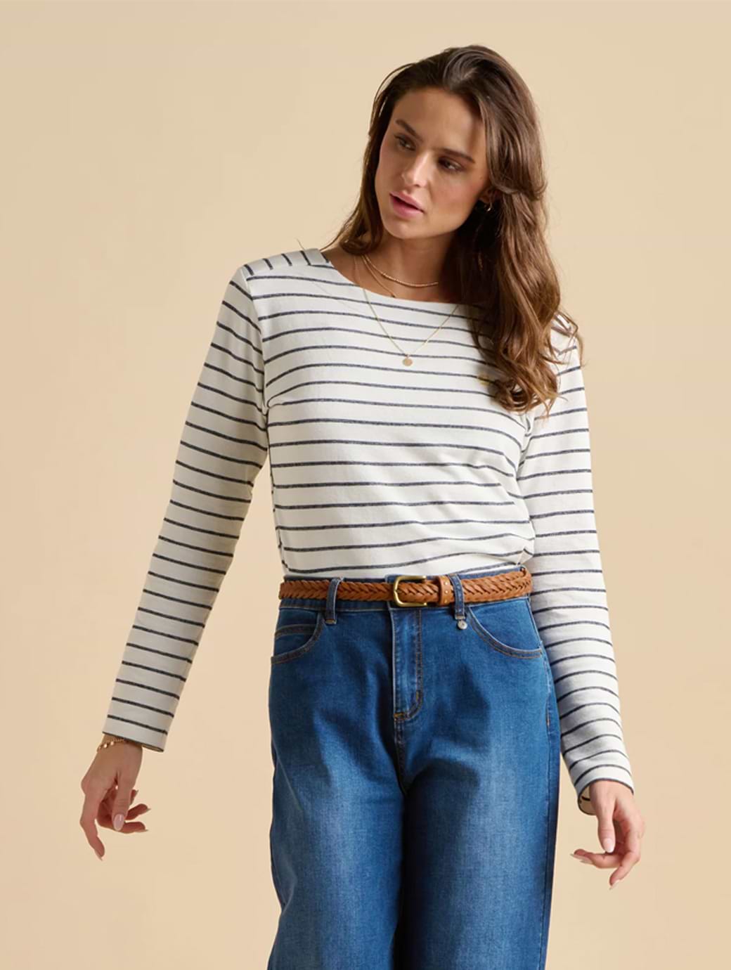 Brakeburn Women's Stripe Bella Crew Neck Sweat Cream