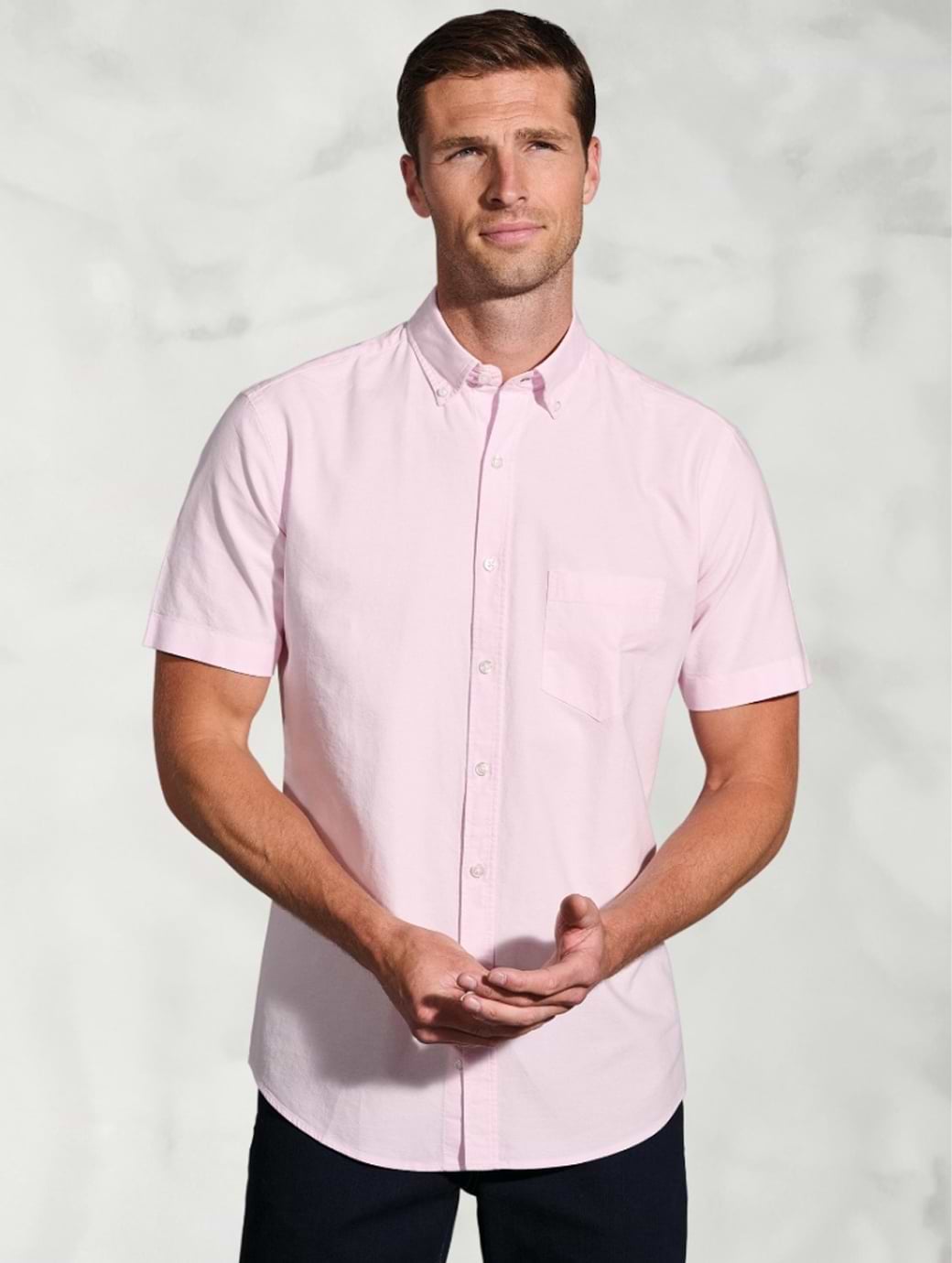 Brook Taverner Mens Cotton Oxford Short Sleeve Shirt Pink