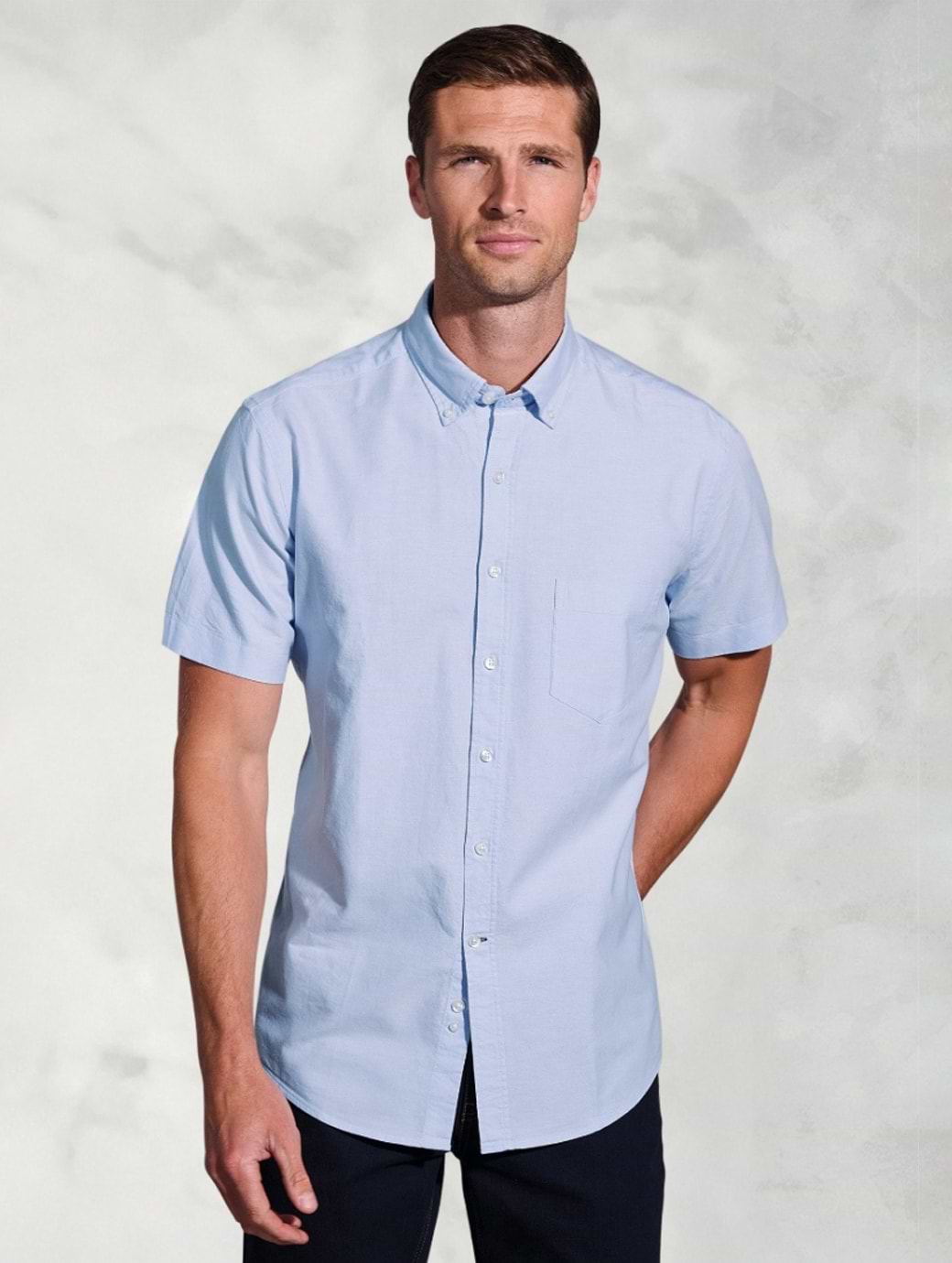 Brook Taverner Mens Cotton Oxford Short Sleeve Shirt Sky