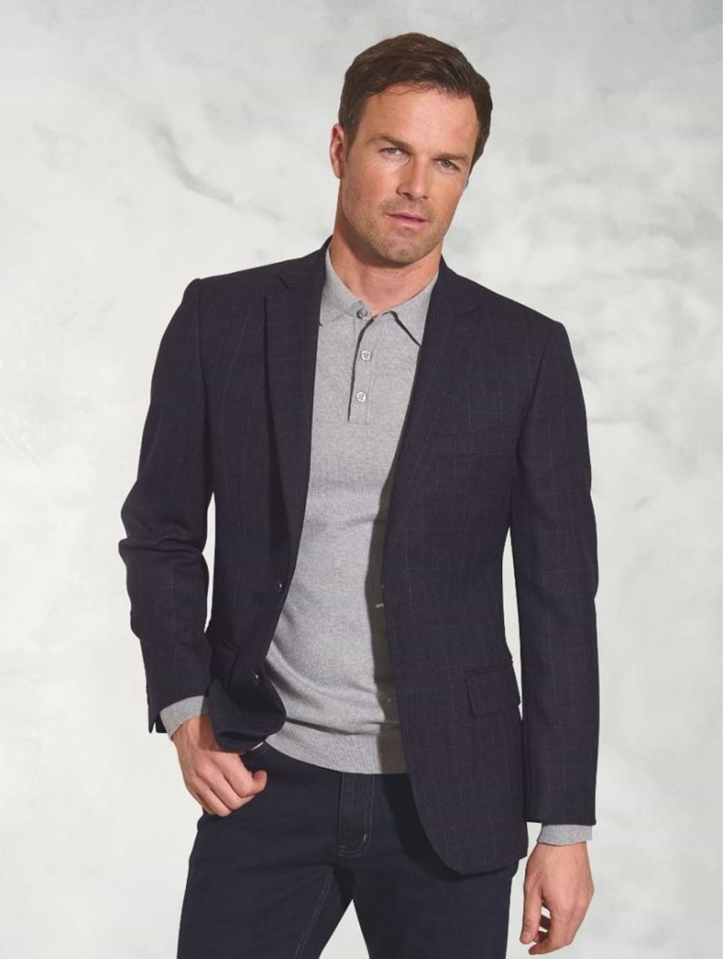 Brook Taverner Men's Regular Fit Camberley Check Pure New Wool Jacket Navy
