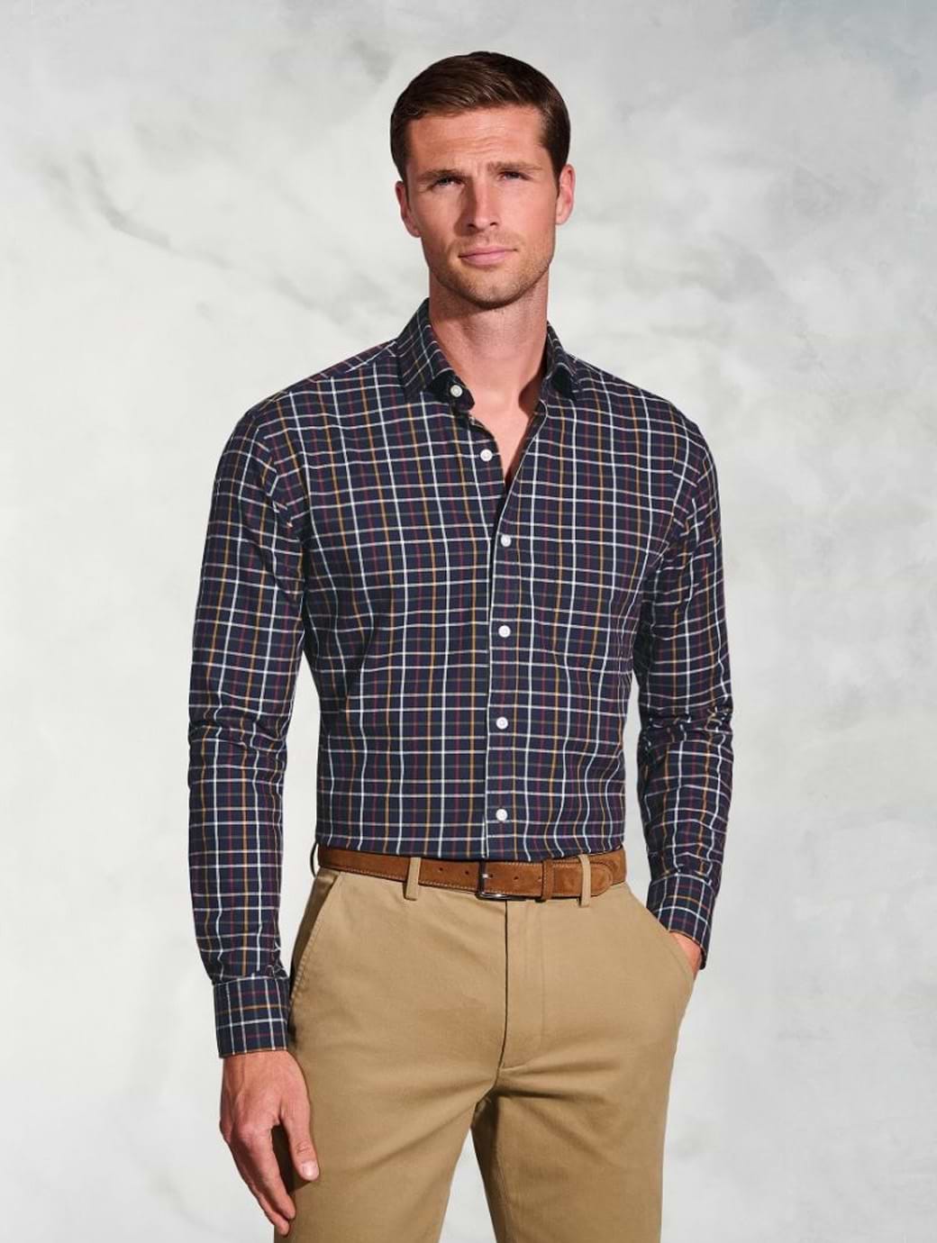 Brook Taverner Men's Regular Fit Large Tattersall Check Cotton Shirt Navy