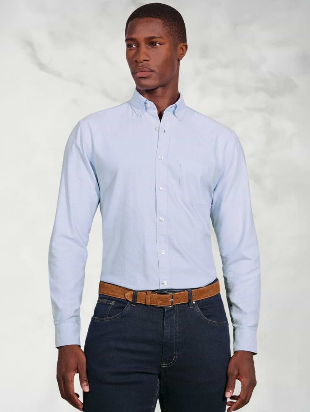 Brook Taverner Men's Regular Fit Oxford Cotton Shirt Sky Blue