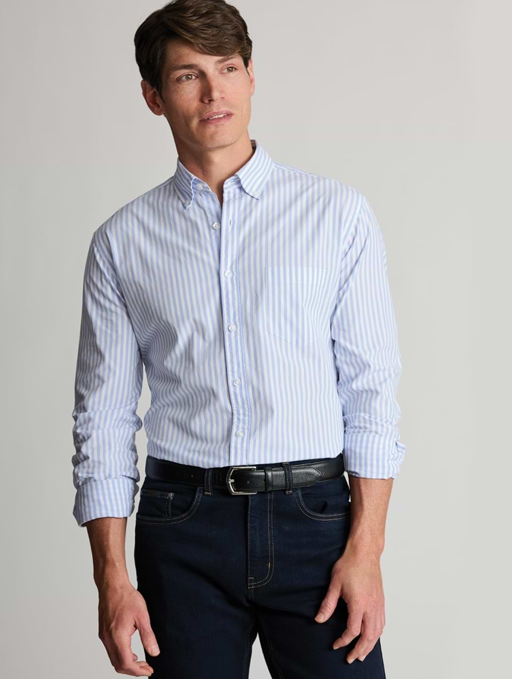 Brook Taverner Mens Striped Cotton Poplin Shirt Blue