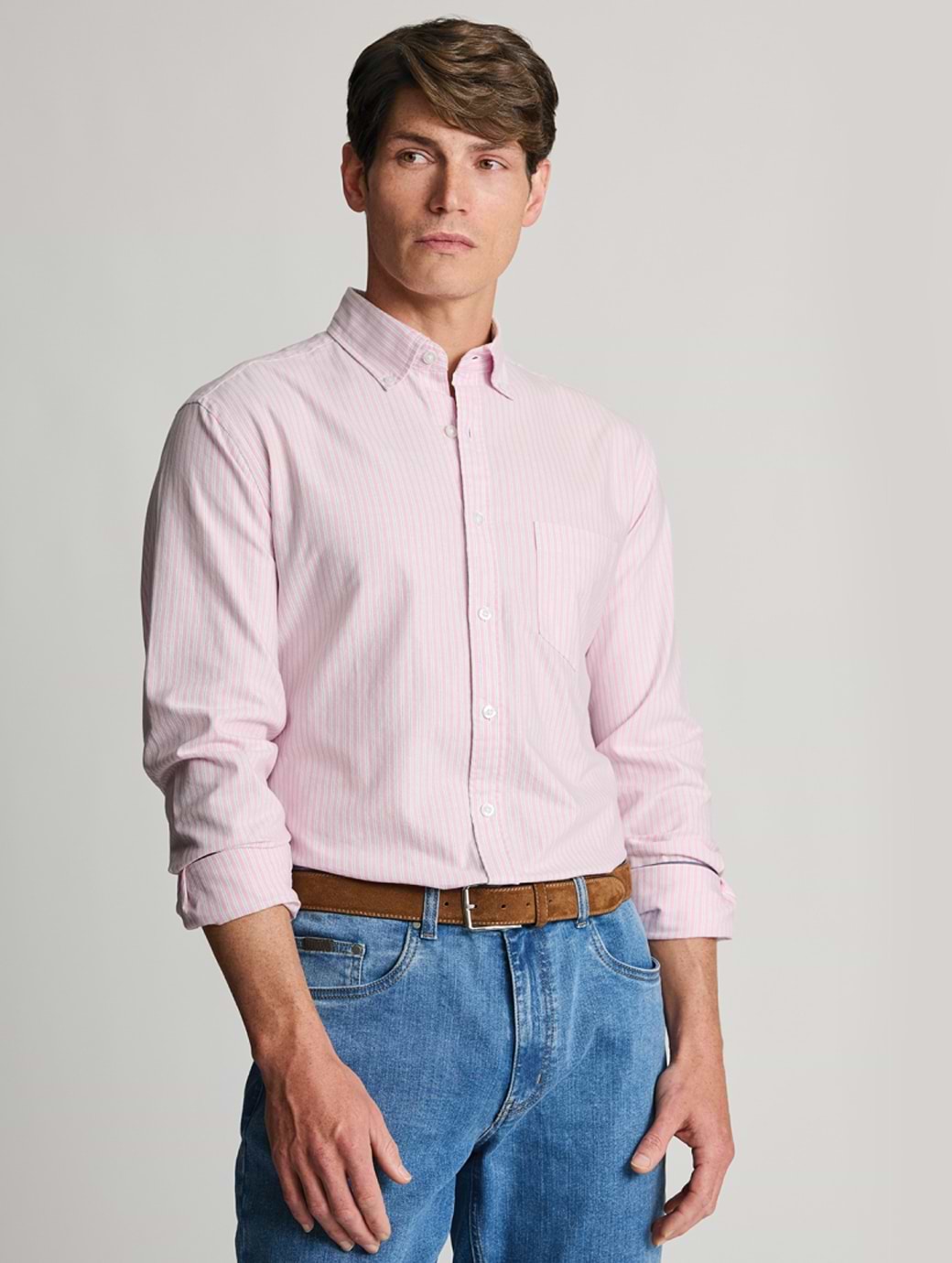 Brook Taverner Mens Striped Cotton Poplin Shirt Pink