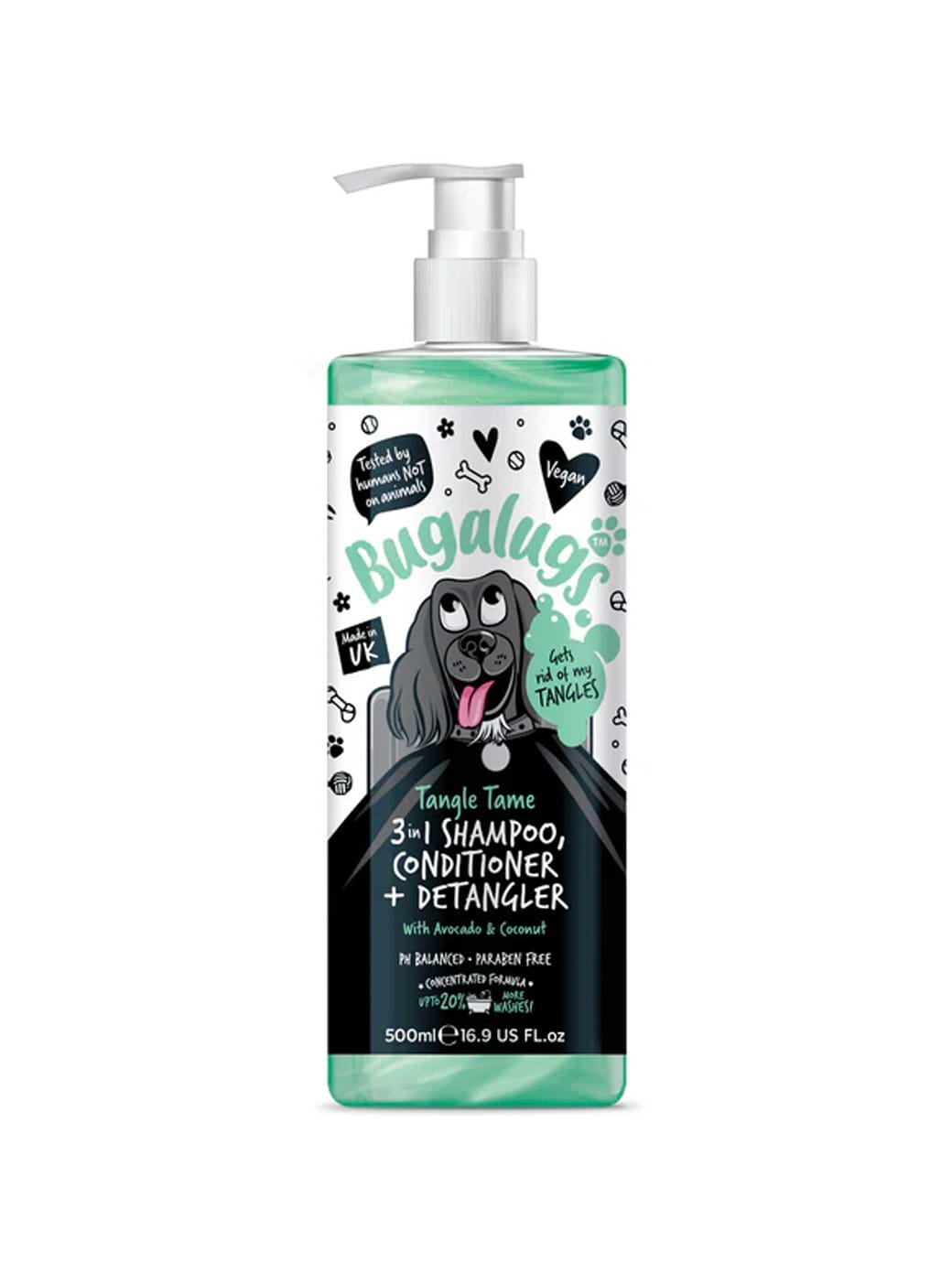 Bugalugs 3 in 1 Tangle Tame Dog Shampoo, Conditioner & Detangler - Avocado & Coconut