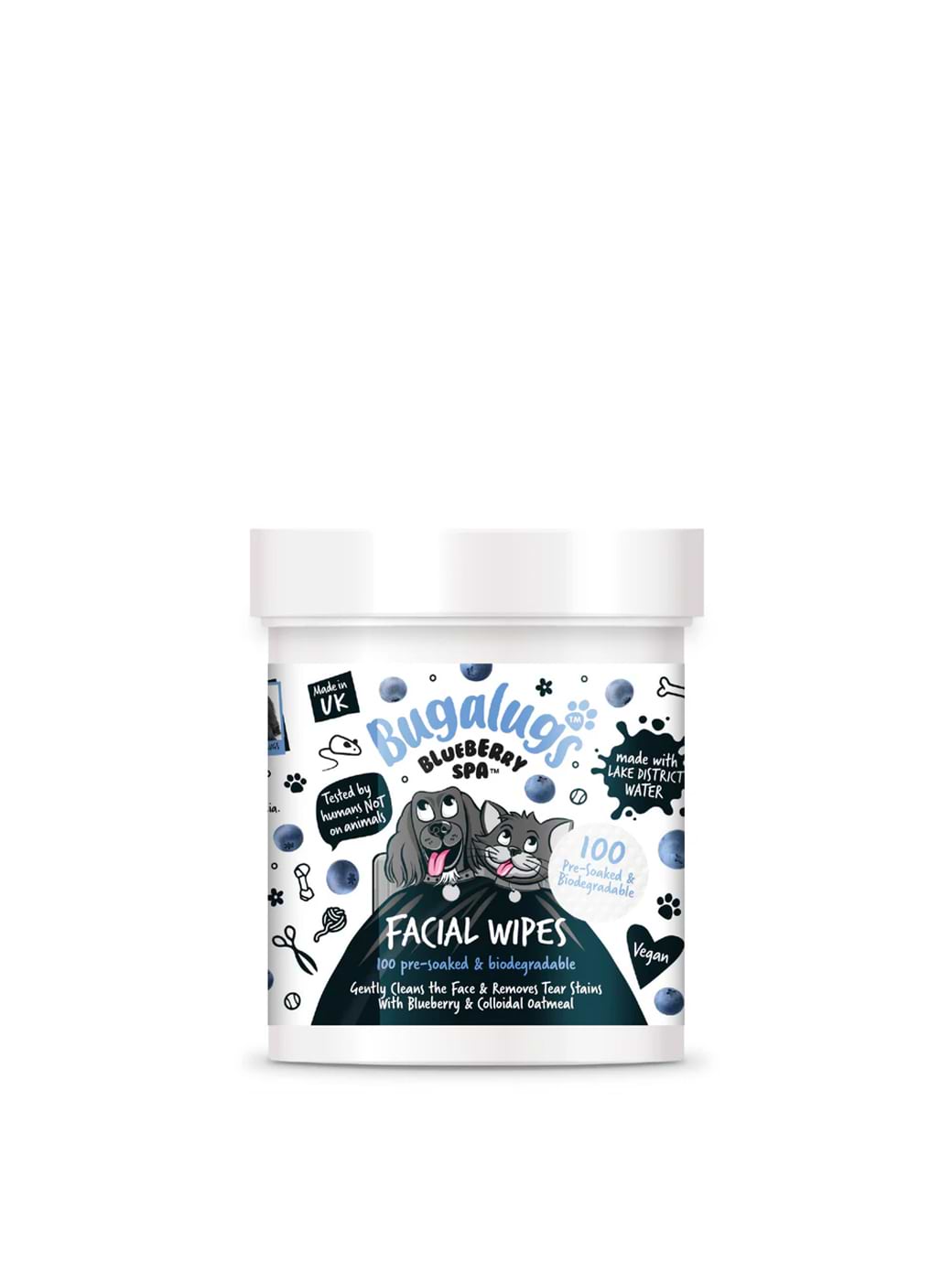 Bugalugs Pet Care Blueberry Spa Facial Wipes For Dogs & Cats (100) Multi One Size