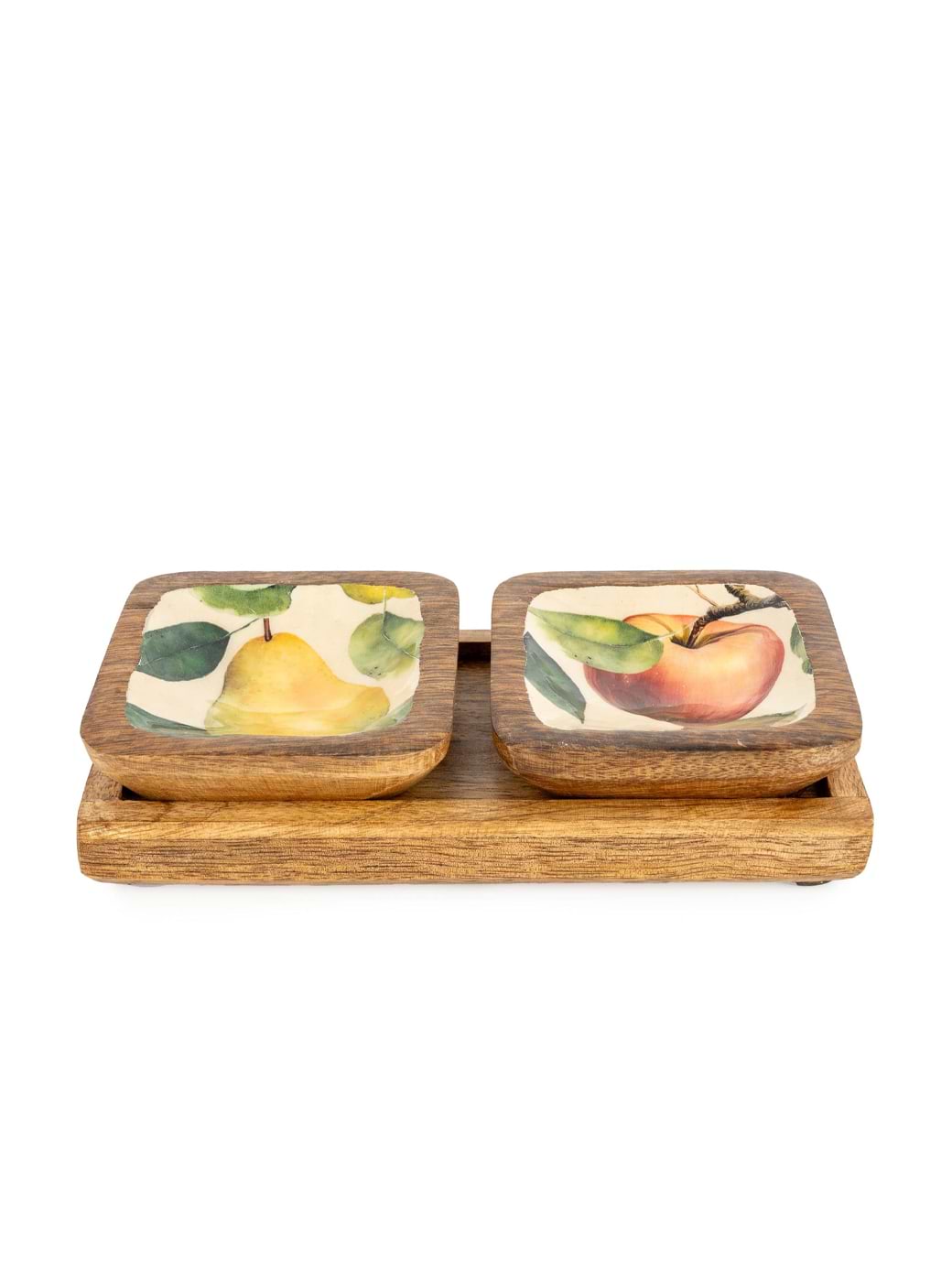 Candlelight Set of 2 Square Dipping Bowls On Tray Apples and Pears