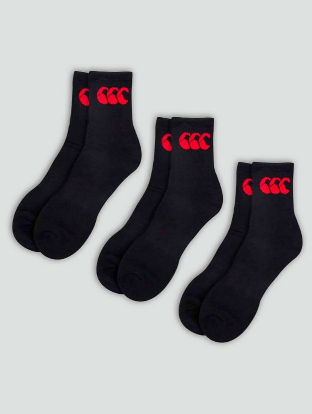 Canterbury Men's Adult Unisex Crew Sock 3-Pack Black/Red
