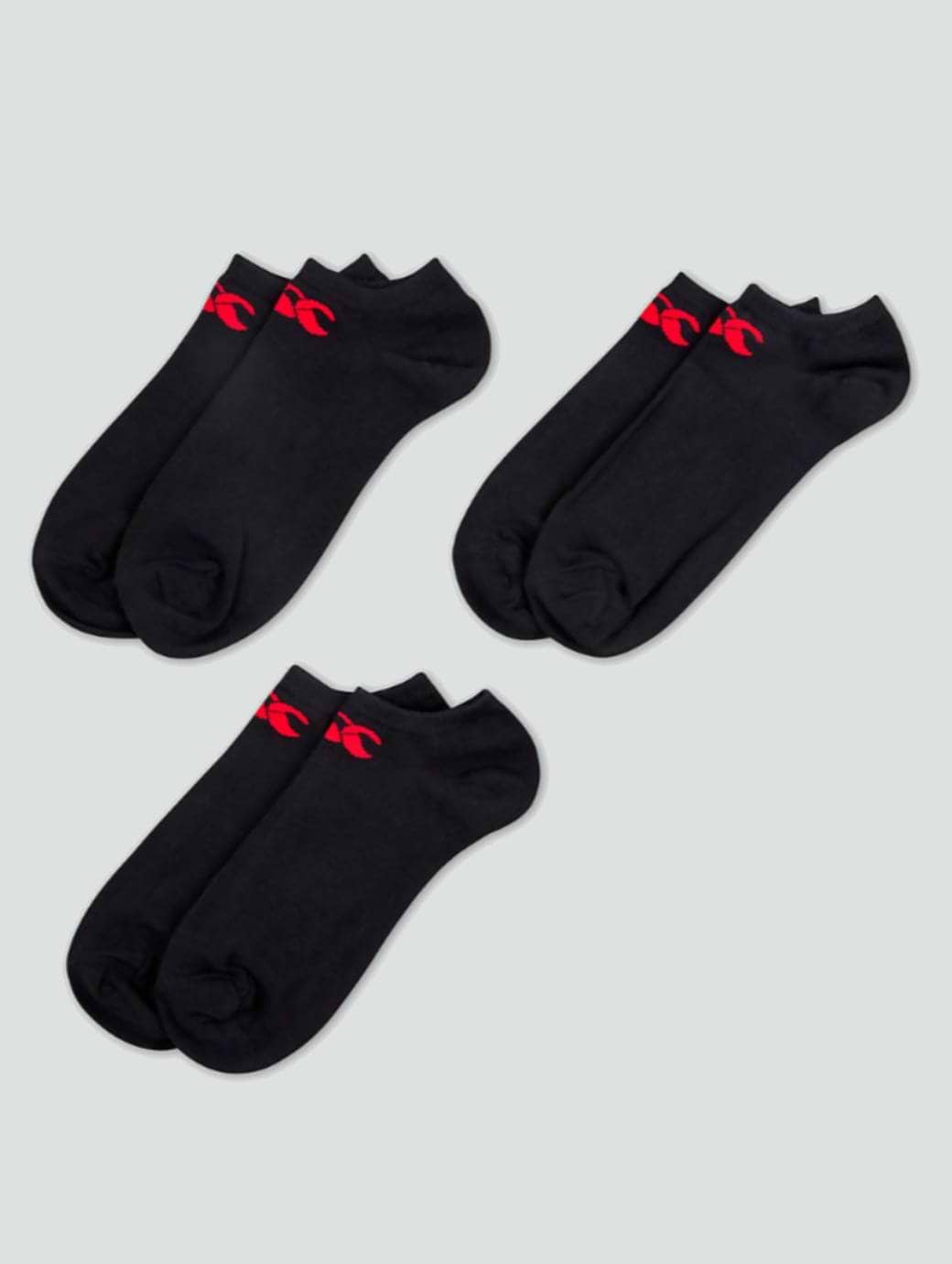 Canterbury Men's Adult Unisex Trainer Liners 3-Pack Black/Red