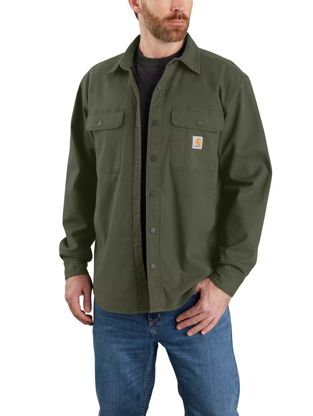 Carhartt Men's Rugged Flex Relaxed Fit Canvas Fleece-Lined Shirt Jacket Basil