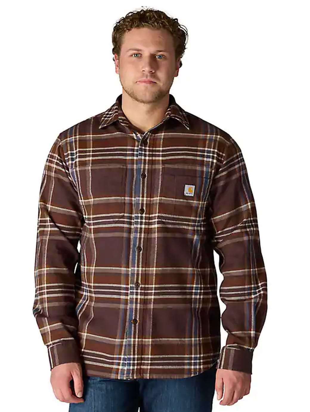 Carhartt Men's Rugged Flex Relaxed Fit Midweight Flannel Long-Sleeve Plaid Shirt Dark Sepia