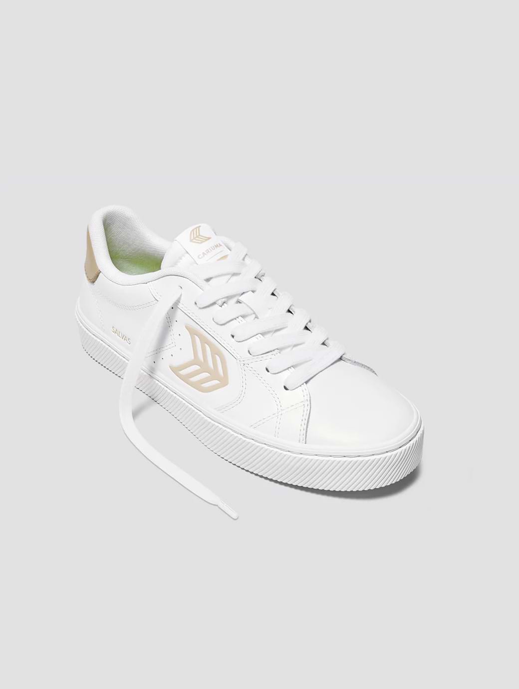 Cariuma Women's SALVAS Leather Logo Sneaker White/Sand