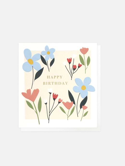 Caroline Gardner Blue/Pink Flowers Birthday Card
