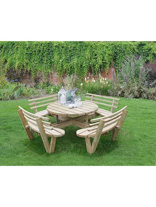 Forest Garden Circular Picnic Table With Seat Backs
