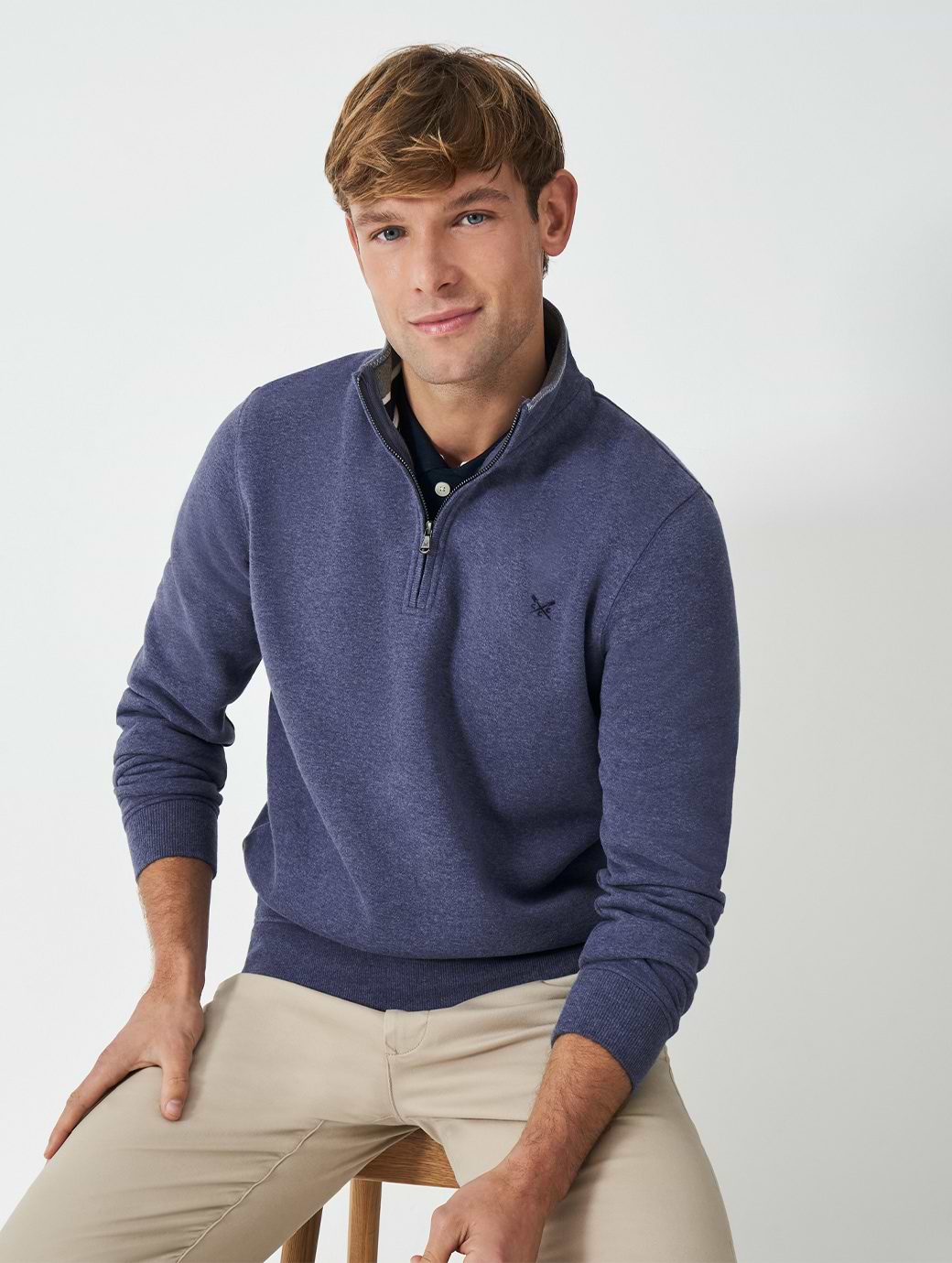 Crew Clothing Men's Classic 1/2 Zip Sweat Steel Blue