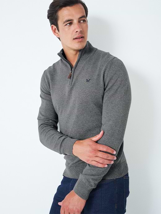 Crew Clothing Men's Classic Half Zip Knit Grey Marl