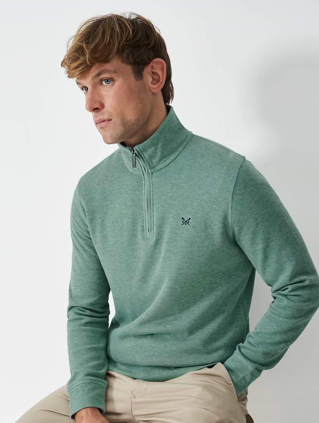 Crew Clothing Men's French Rip 1/2 Zip Sweat Seapine Marl